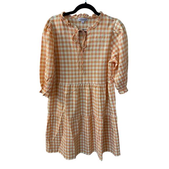 Nanette Lepore Sz 10 Gingham Dress‎ Orange Yellow Check Ruffle Romantic Cottage - Picture 1 of 10
